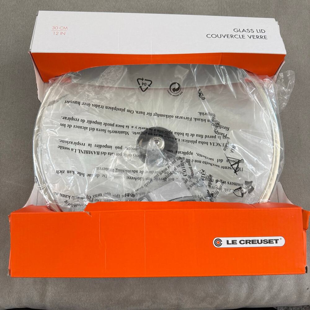 Le Creuset 12" 30cm Tempered Glass Lid Stainless Steel Knob NEW Sealed